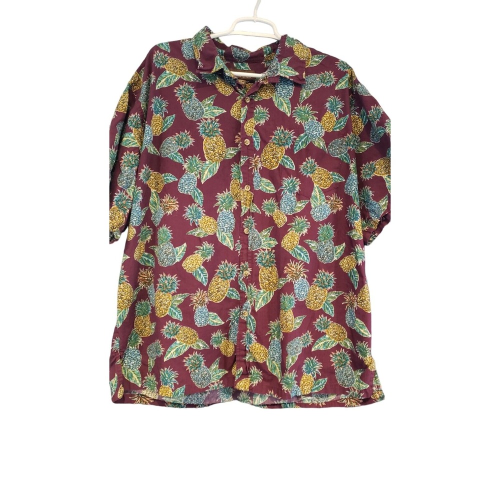 Cooke Street Mens Shirt 2XL Burgundy Purple Pineapple Floral Hawaiian‎ Aloha